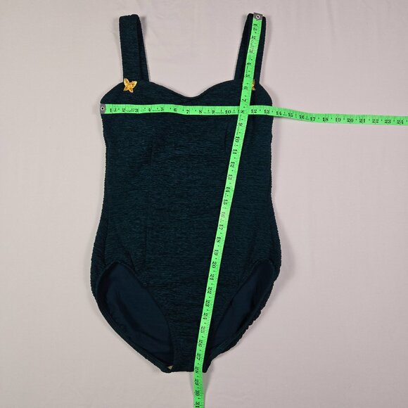 Upstream Vintage One‎ Piece Swimsuit Sz 12 Teal Retro Butterfly 80s Pinup Swim - Picture 6 of 9